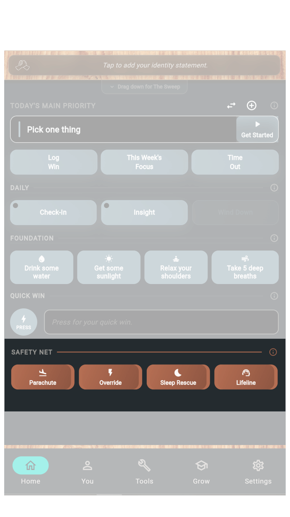 Safety Net section on home screen
